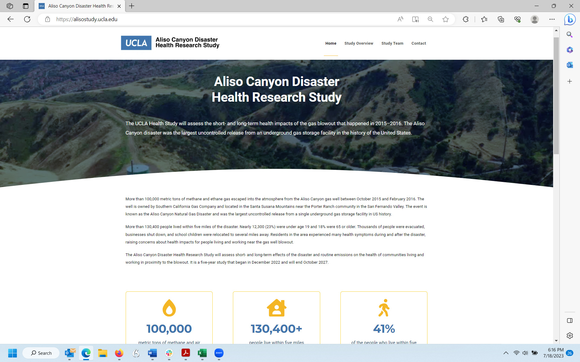 screenshot of Aliso Canyon website