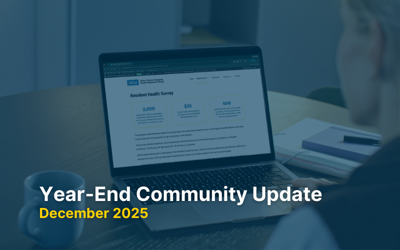 year-end community update december 2025 with background showing the resident health survey website on a laptop